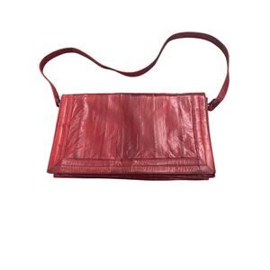 Vintage EEL Skin Purse Red Burgundy Leather Convertible Clutch Crossbody Bag
